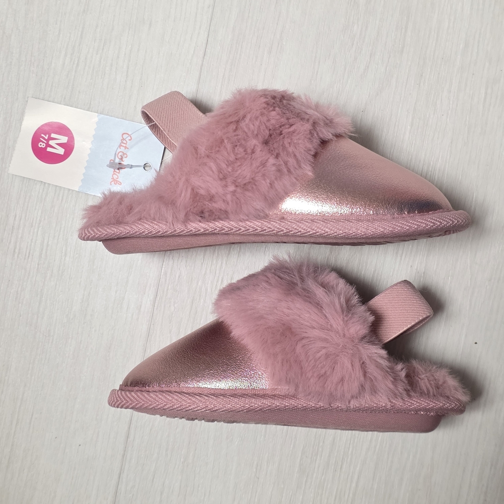 NWT Toddler Cat & Jack Pink Metallic w/Fur Sling back shoes/Slippers mixed Size - Picture 5 of 10